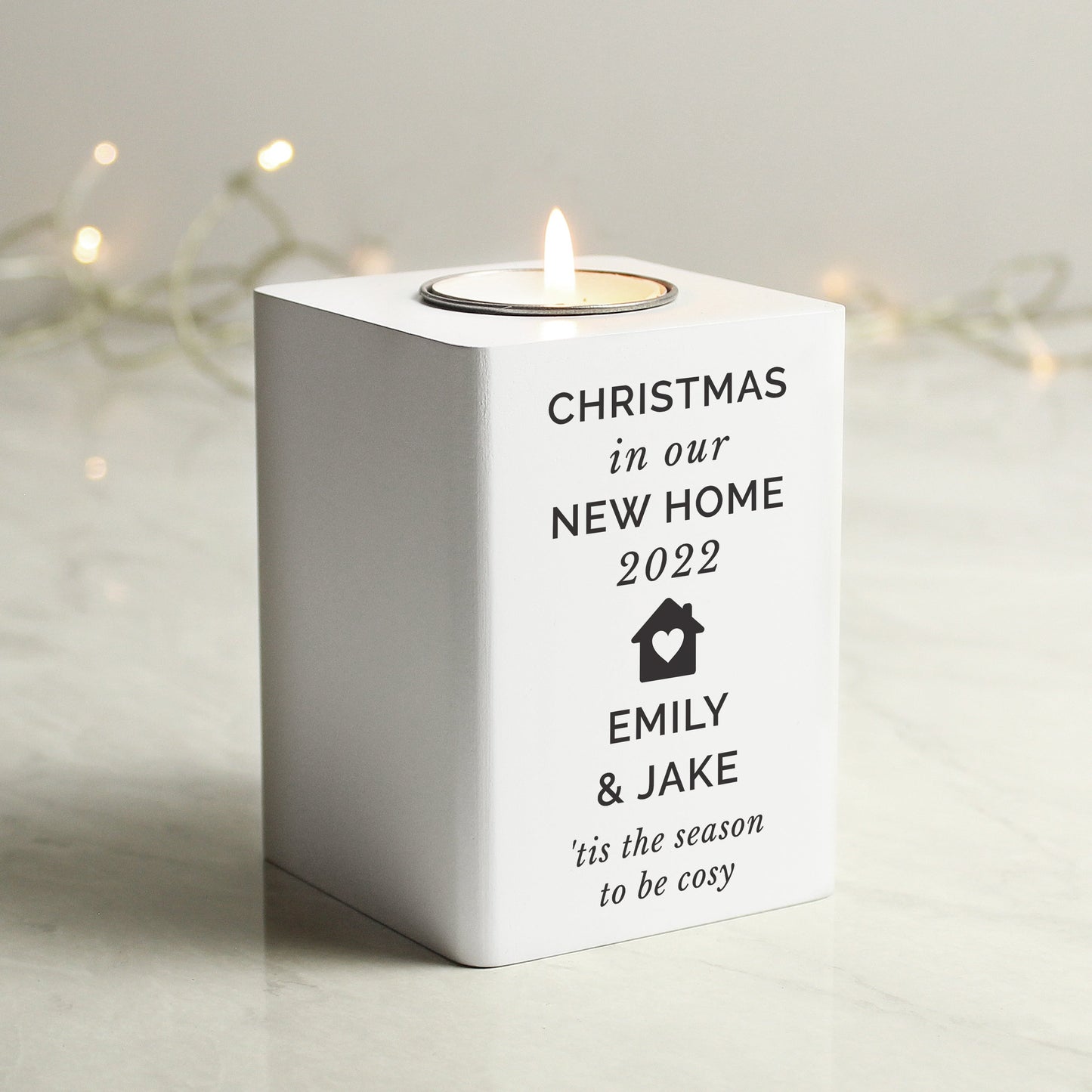 Personalised Home White Wooden Tea light Holder: 3 - Candle Holders By Gift Moments