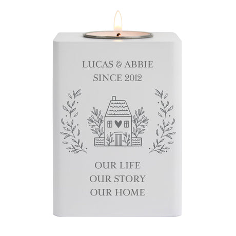 Personalised HOME Wooden Tealight Holder: 5 - Candle Holders By Gift Moments