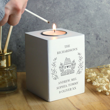 Personalised HOME Wooden Tealight Holder: 3 - Candle Holders By Gift Moments