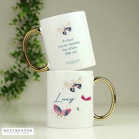 Personalised Hotchpotch Butterfly Gold Handle Mug: 1 - Mugs By Hotchpotch