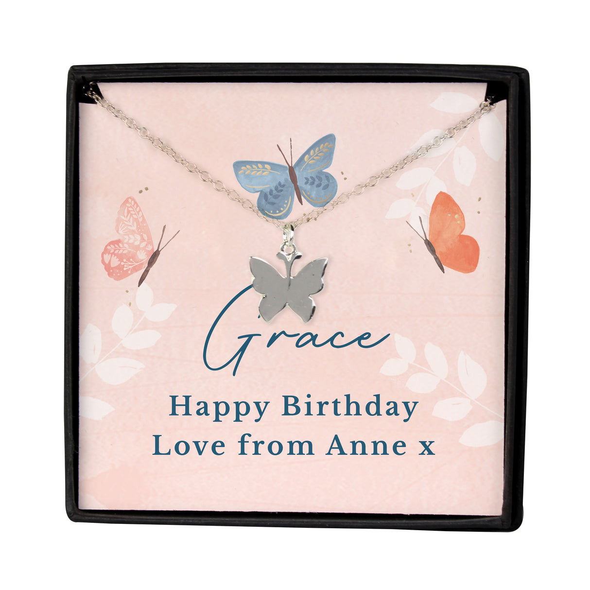 Personalised Hotchpotch Butterfly Sentiment Necklace and Box: 5 - Necklaces By Gift Moments