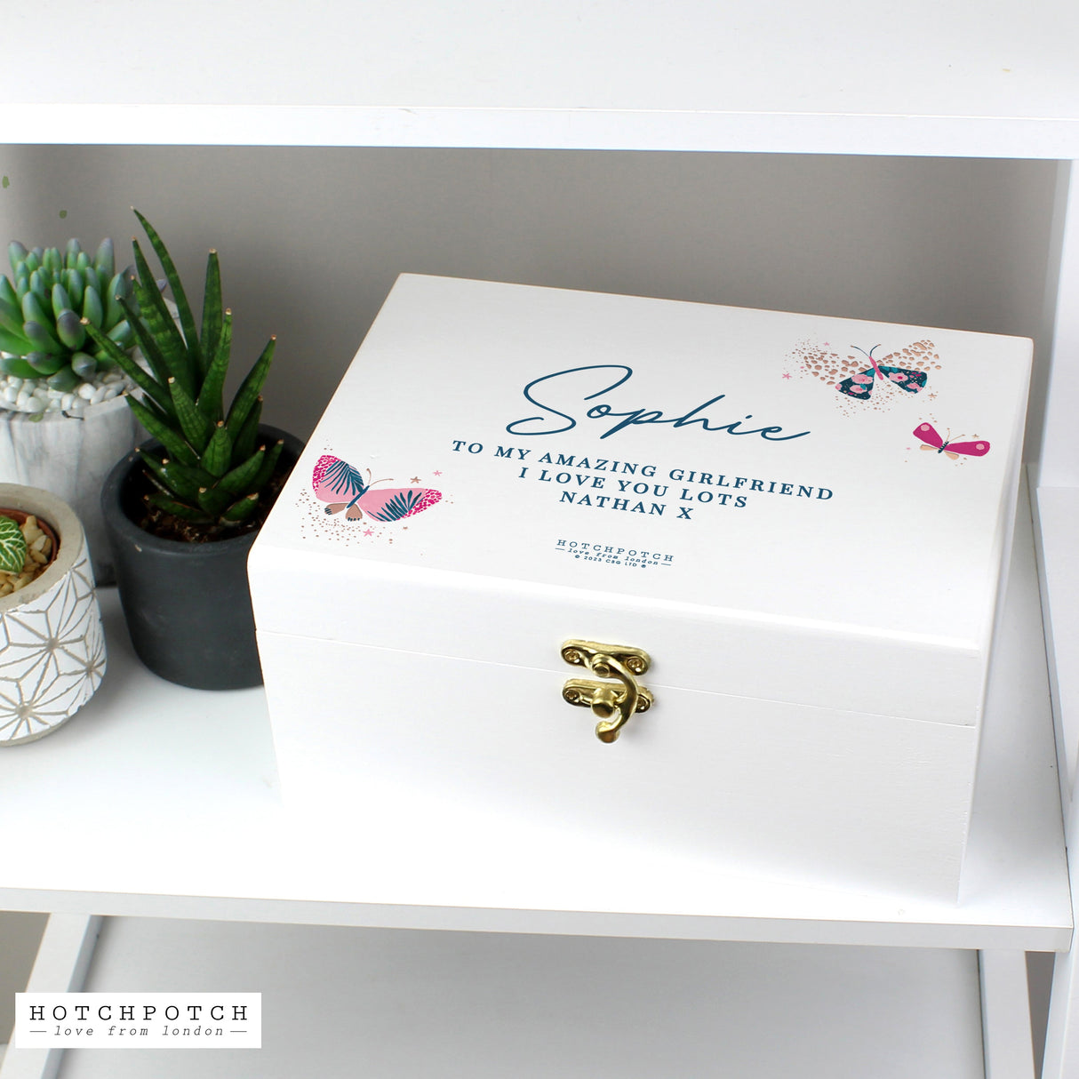 Personalised Hotchpotch Butterfly White Wooden Keepsake Box: 3 - Keepsake Boxes By Gift Moments