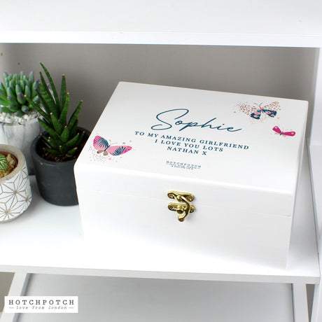 Personalised Hotchpotch Butterfly White Wooden Keepsake Box: 3 - Keepsake Boxes By Gift Moments