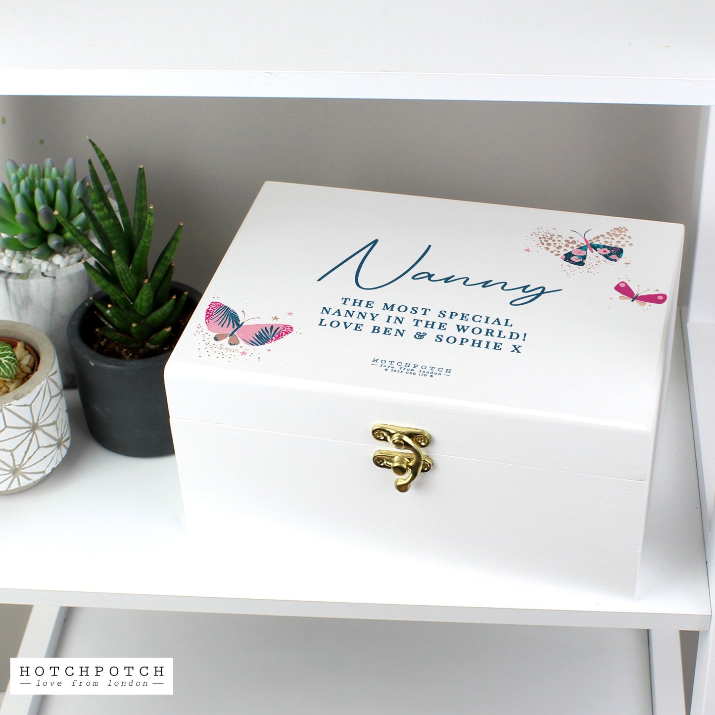 Personalised Hotchpotch Butterfly White Wooden Keepsake Box: 2 - Keepsake Boxes By Gift Moments