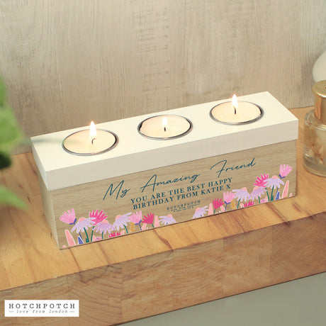Personalised Hotchpotch Wild Flower Triple Tealight Box: 3 - Candle Holders By Hotchpotch