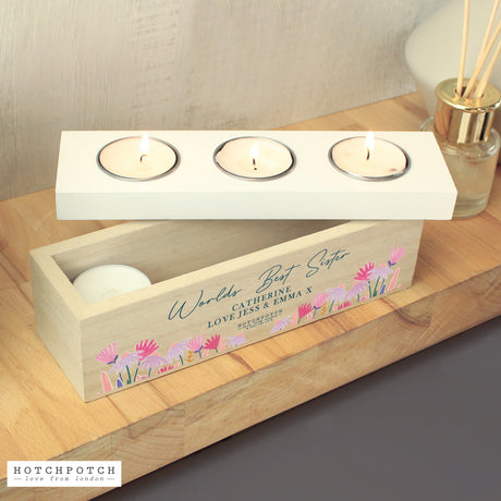 Personalised Hotchpotch Wild Flower Triple Tealight Box: 6 - Candle Holders By Hotchpotch