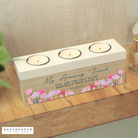 Personalised Hotchpotch Wild Flower Triple Tealight Box: 1 - Candle Holders By Hotchpotch