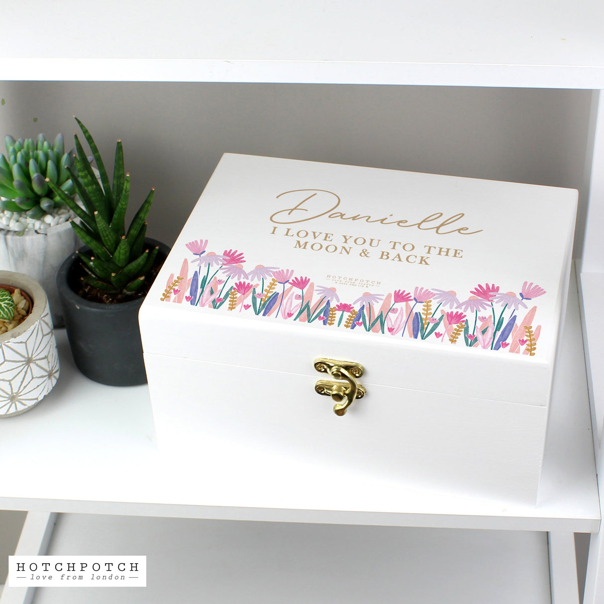 Personalised Hotchpotch Wild Flower White Wooden Keepsake Box: 4 - By Gift Moments