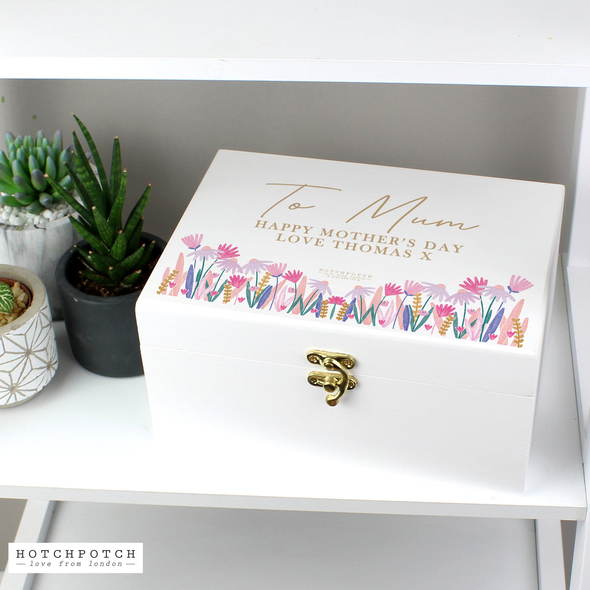 Personalised Hotchpotch Wild Flower White Wooden Keepsake Box: 2 - By Gift Moments