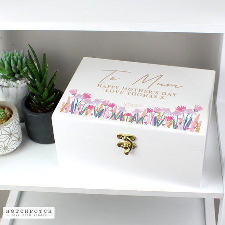 Personalised Hotchpotch Wild Flower White Wooden Keepsake Box: 2 - By Gift Moments