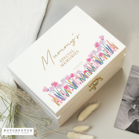 Personalised Hotchpotch Wild Flower White Wooden Keepsake Box: 3 - By Gift Moments