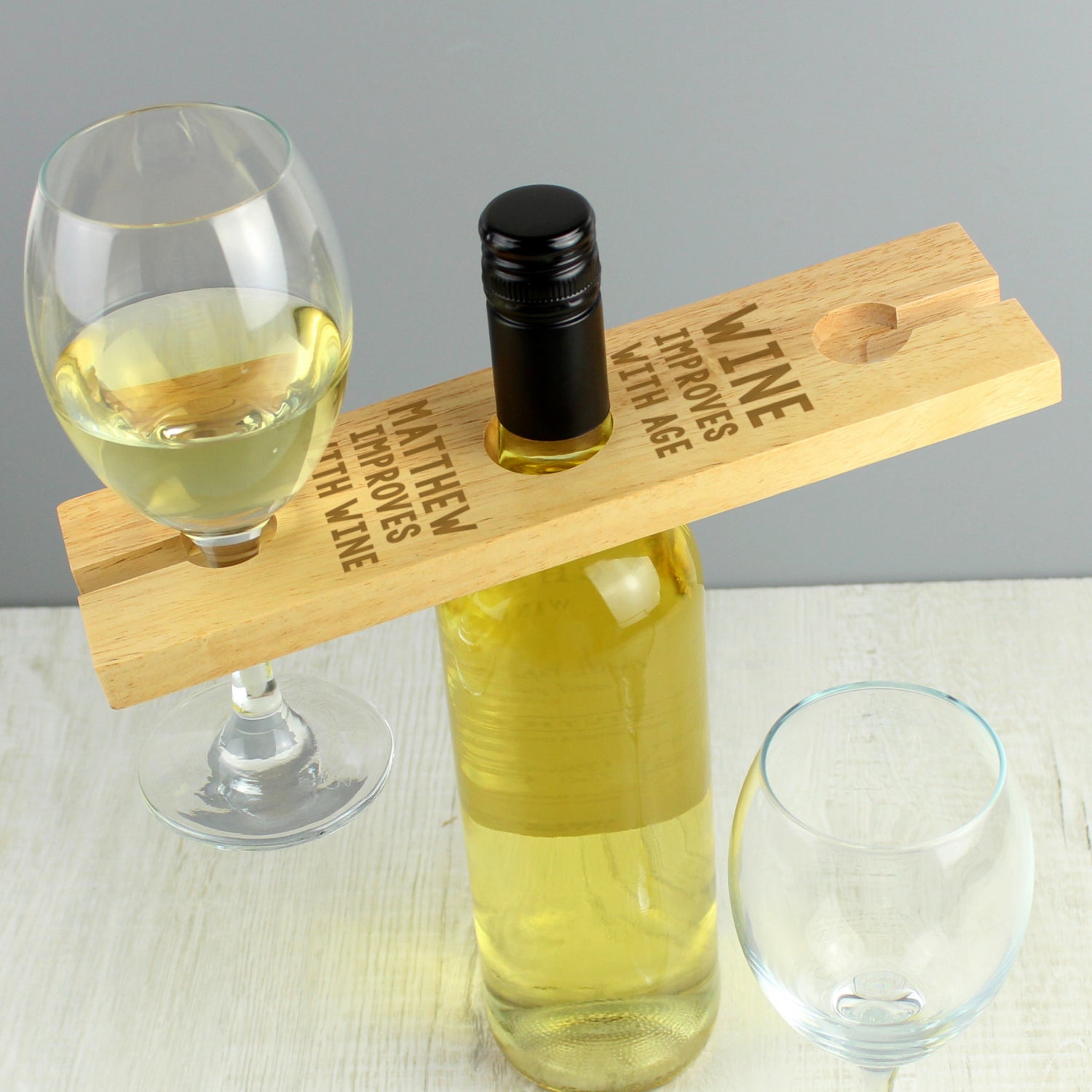 Personalised ’Improves With Wine’ Wine Glass & Bottle Holder: 2 - Barware By Gift Moments