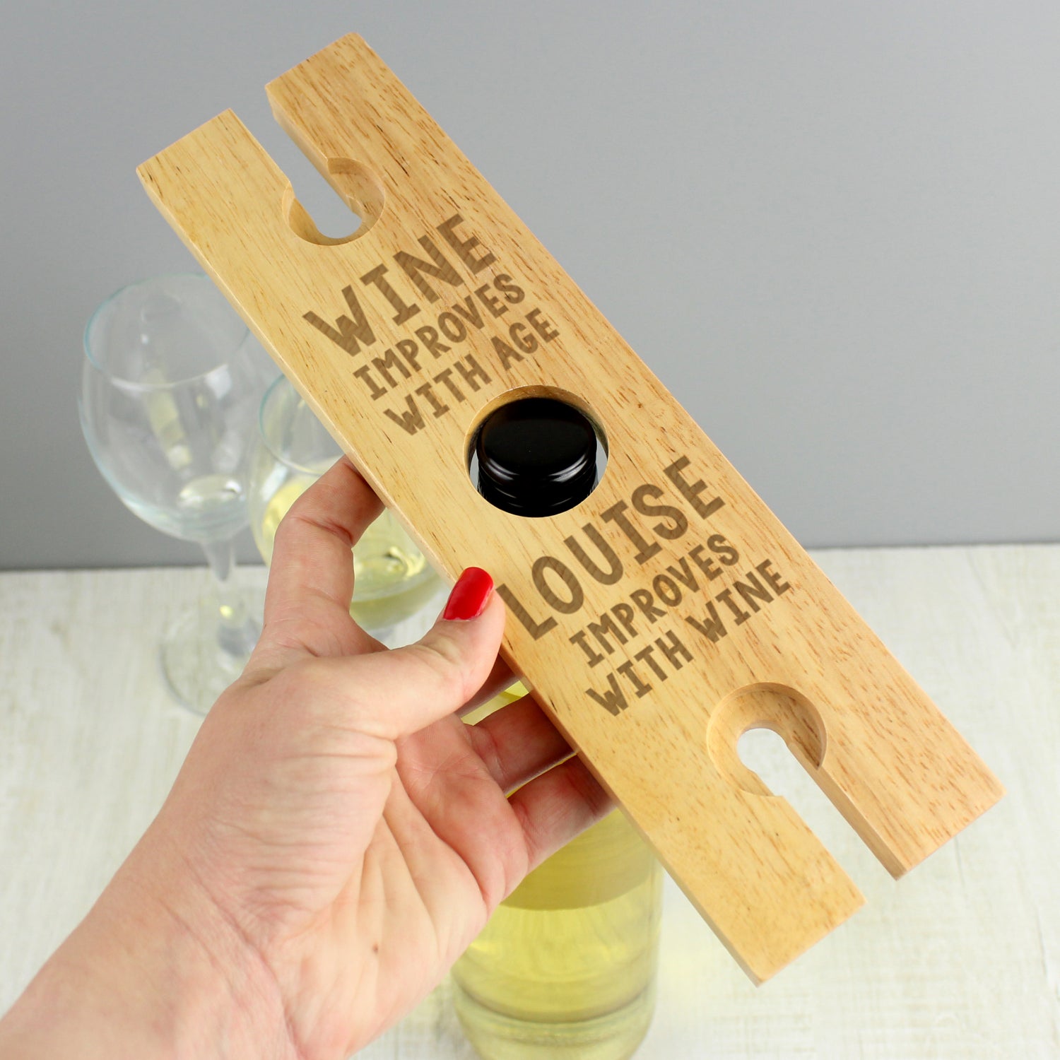 Personalised ’Improves With Wine’ Wine Glass & Bottle Holder: 3 - Barware By Gift Moments