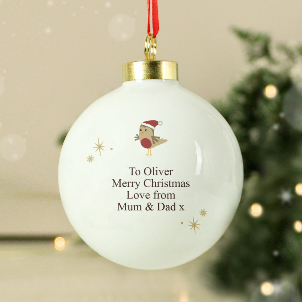 Personalised Initial Little Robin Bauble - Shop Christmas Baubles At Gift Moments - 4