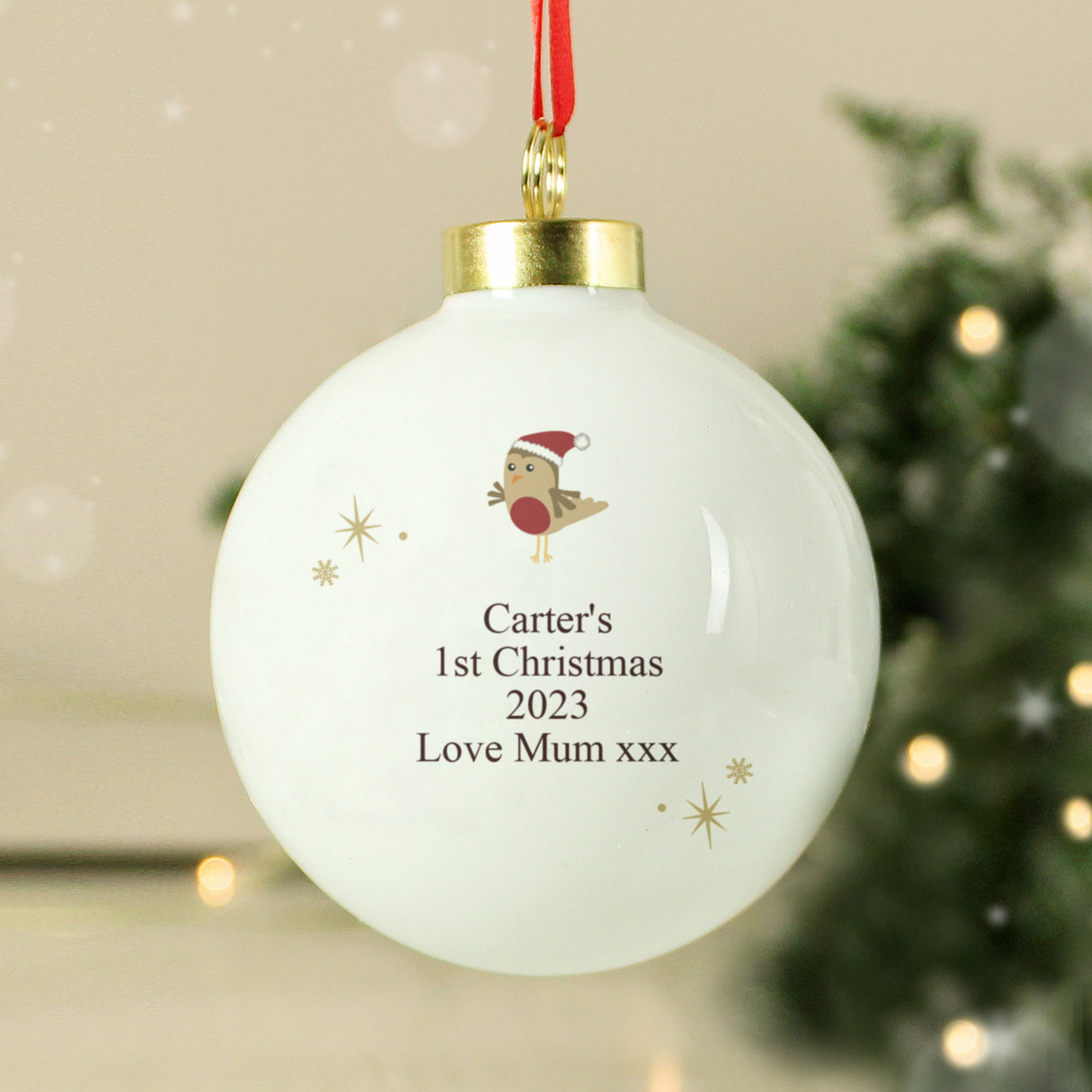 Personalised Initial Little Robin Bauble: 2 - Christmas Baubles By Gift Moments