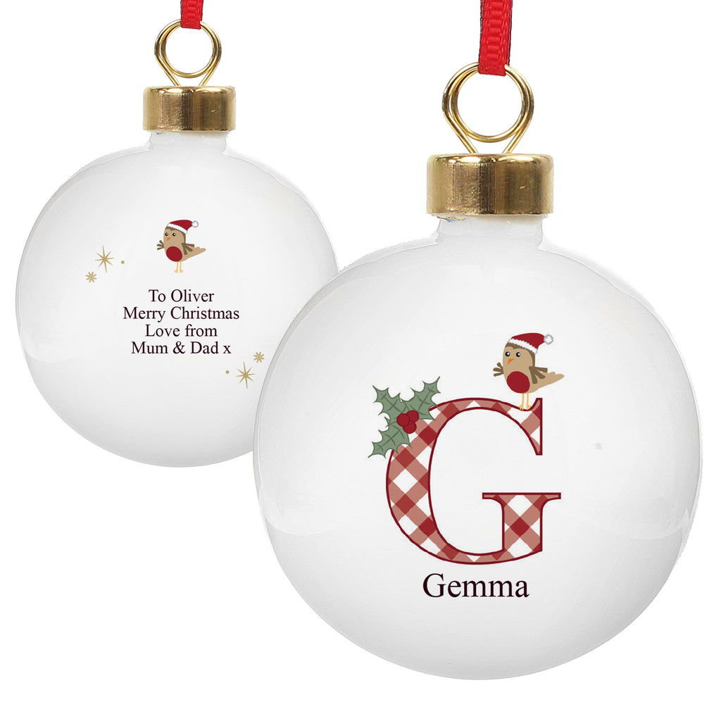 Personalised Initial Little Robin Bauble - Shop Christmas Baubles At Gift Moments - 5