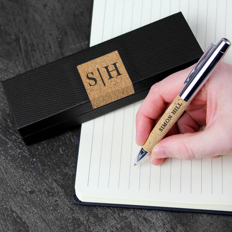 Personalised Initial & Name Cork Pen Set: 4 - Pens & Pencils By Gift Moments