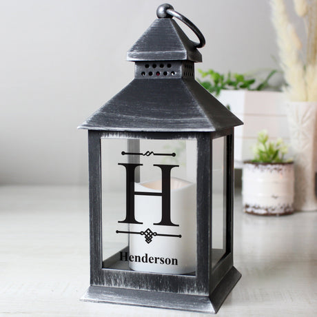 Personalised Initial Rustic Black Lantern: 2 - LED Lighting By Gift Moments