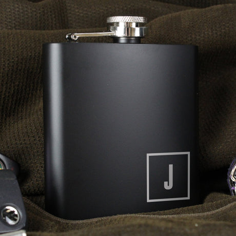 Personalised Initials Black Hip Flask: 9 - Hip Flasks By Gift Moments