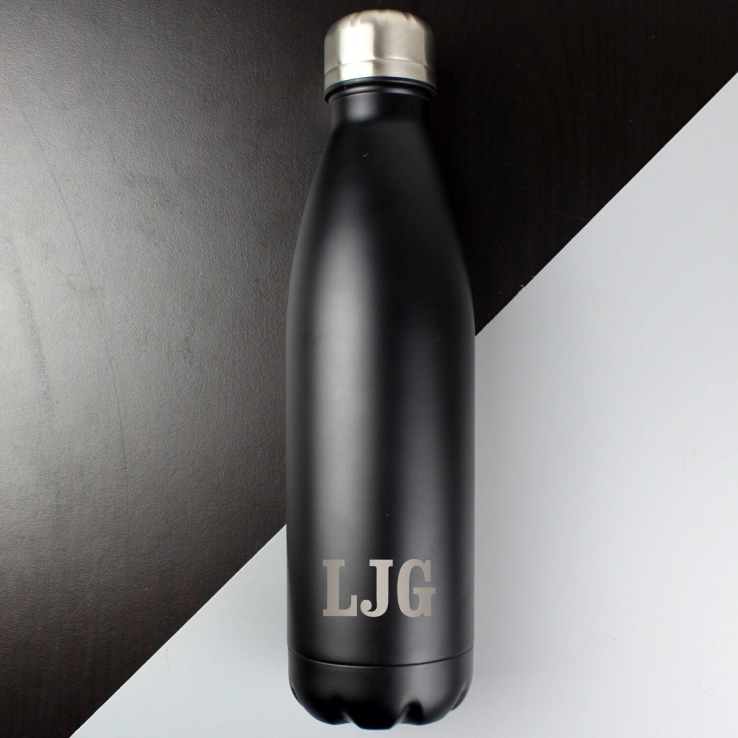 Personalised Initials Black Metal Insulated Drinks Bottle: 3 - Water Bottles By Gift Moments