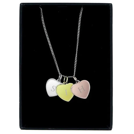 Personalised Initials Gold Rose Gold and Silver 3 Hearts Necklace: 4 - Necklaces By Gift Moments