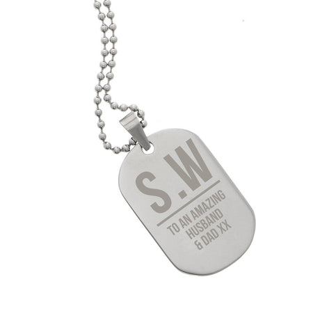 Personalised Initials Stainless Steel Dog Tag Necklace: 5 - Necklaces By Gift Moments