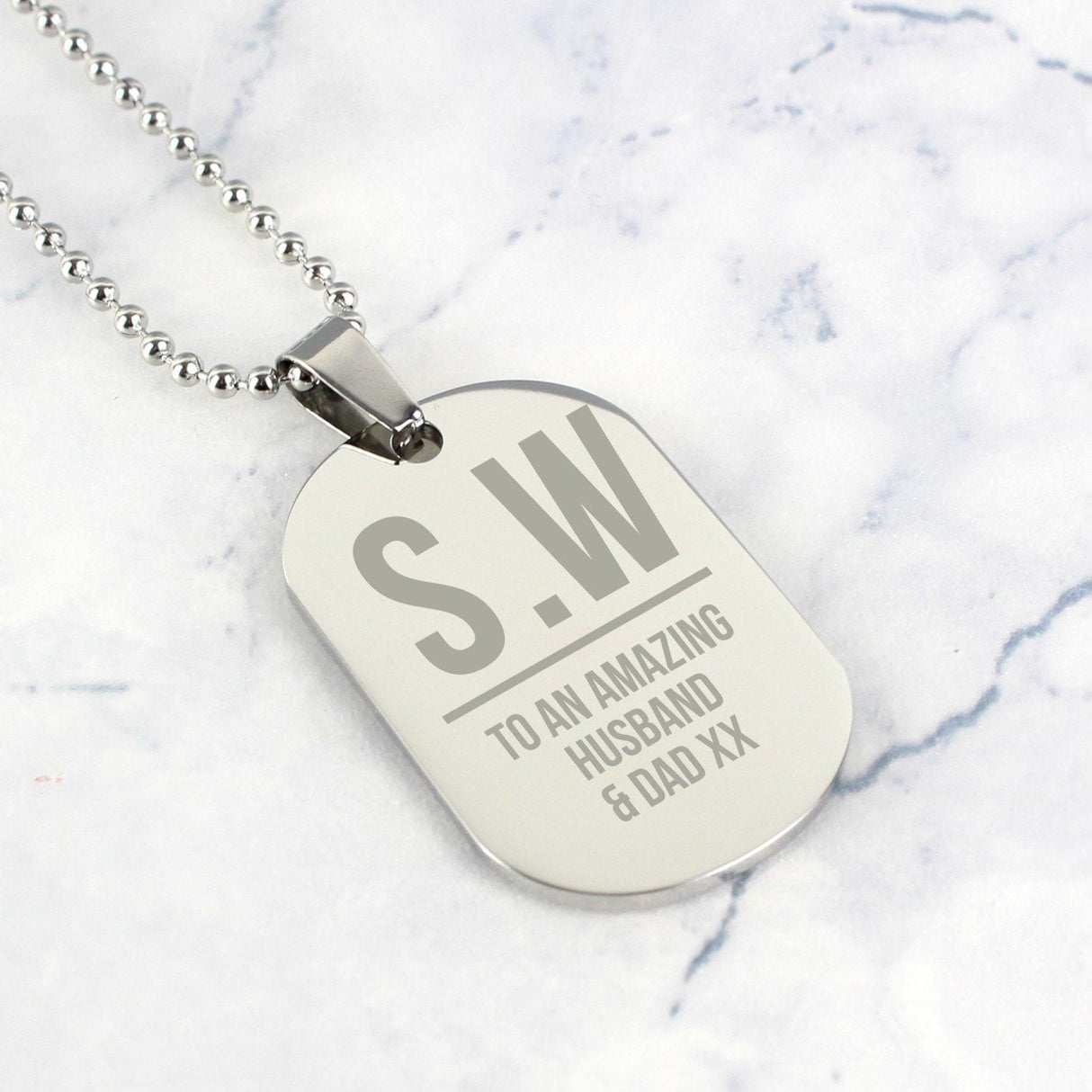 Personalised Initials Stainless Steel Dog Tag Necklace: 2 - Necklaces By Gift Moments