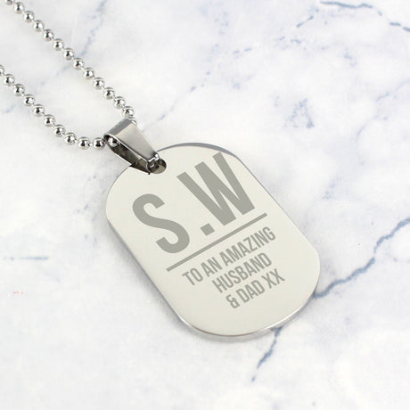 Personalised Initials Stainless Steel Dog Tag Necklace: 2 - Necklaces By Gift Moments