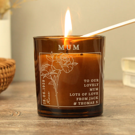 Personalised June Birth Flower Amber Glass Candle: 3 - Candles By Gift Moments