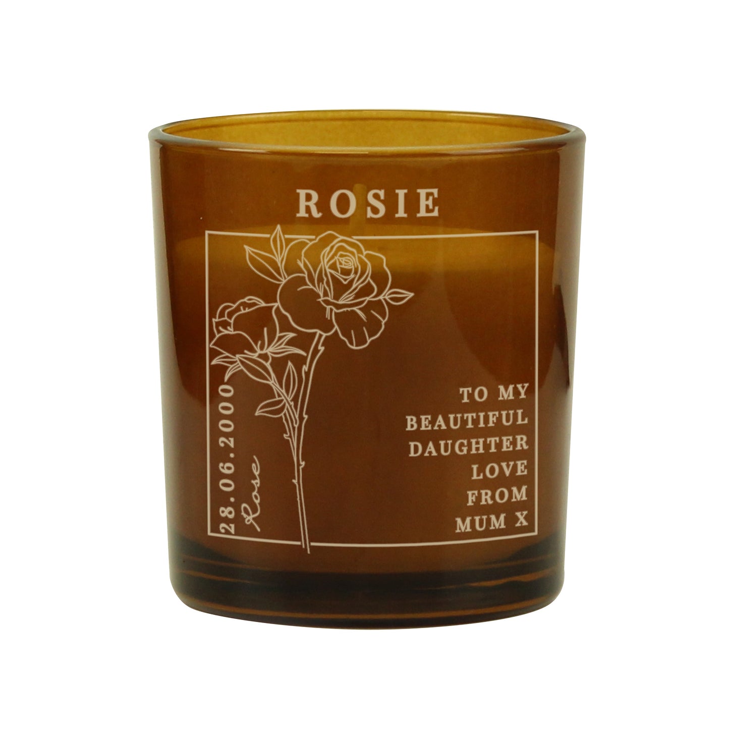 Personalised June Birth Flower Amber Glass Candle: 5 - Candles By Gift Moments