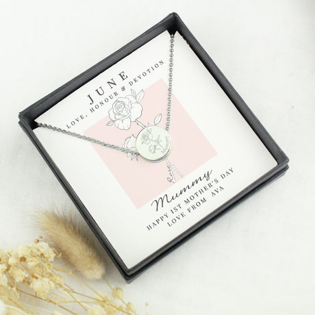 Personalised June Birth Flower Necklace and Box: 2 - Necklaces By Gift Moments