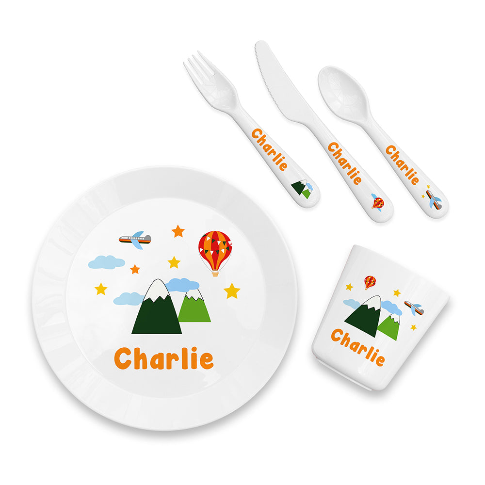 Personalised Kids Adventure Plastic Dining Set: 5 - Tableware By Gift Moments