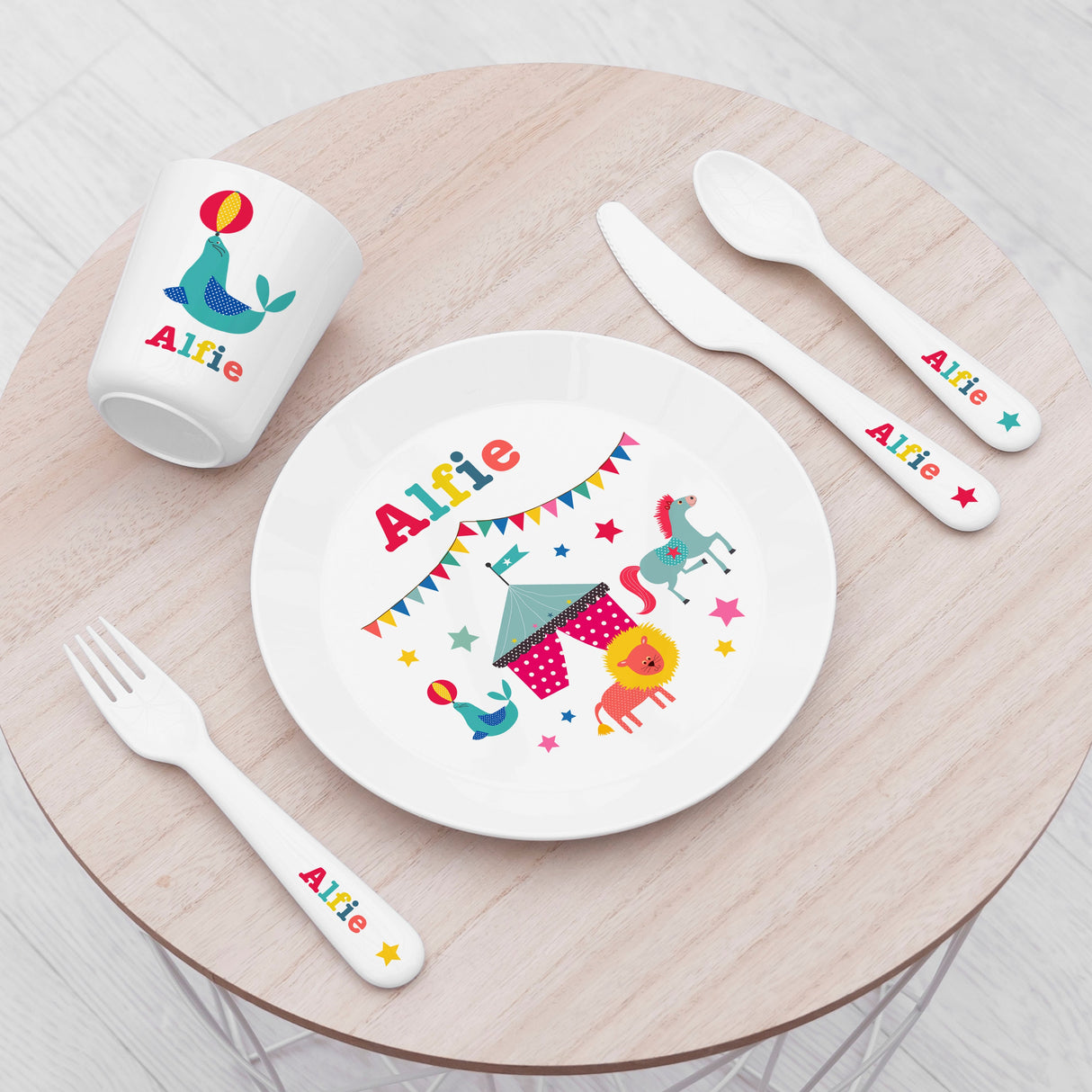 Personalised Kids Circus Dining Set: 4 Tableware By Gift Moments