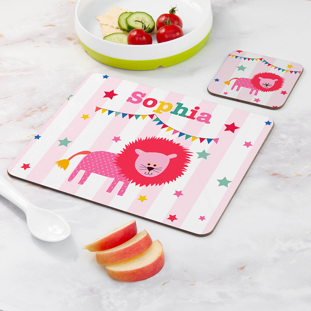 Personalised Kid’s Circus Lion Placemat & Coaster Set: 2 - Placemats By Gift Moments