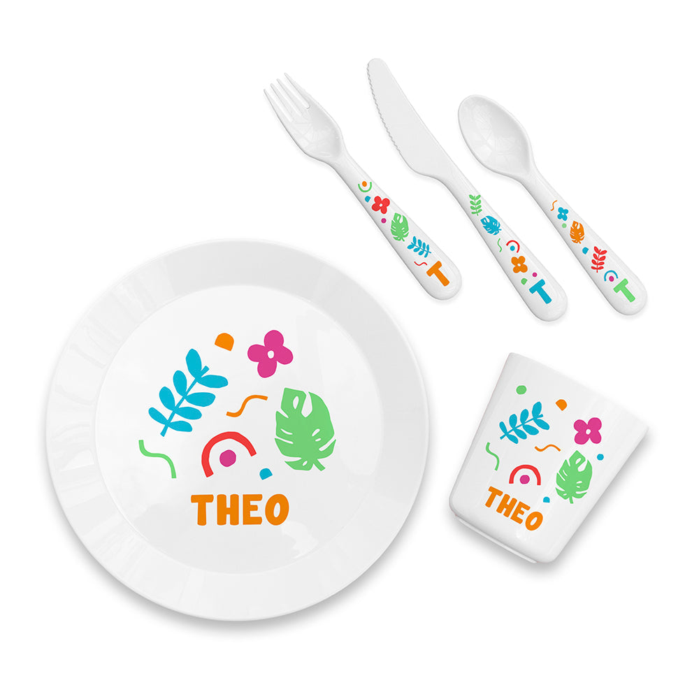 Personalised Kids Colourful Shapes Plastic Dining Set: 5 - Tableware By Gift Moments