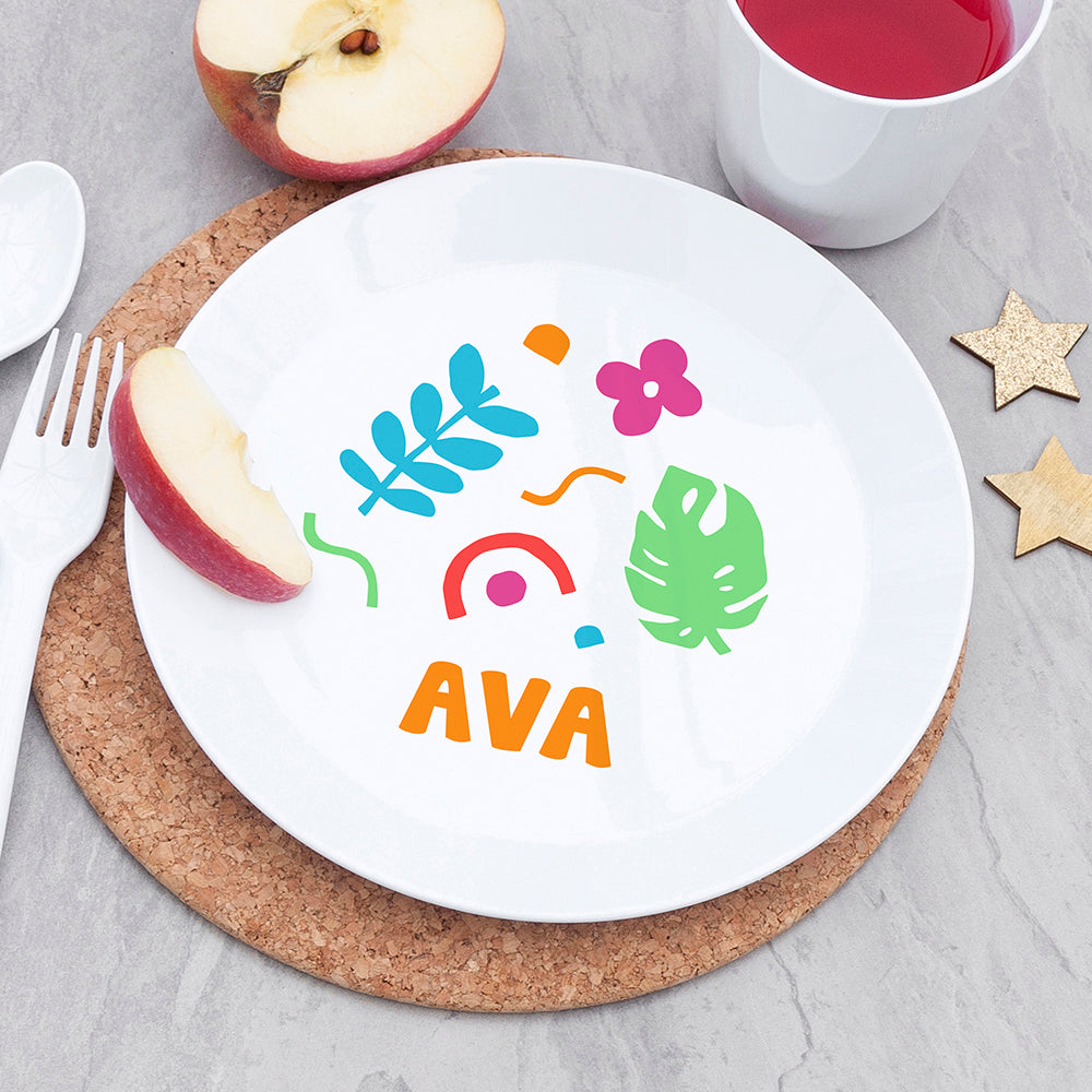 Personalised Kids Colourful Shapes Plastic Dining Set: 3 Tableware By Gift Moments