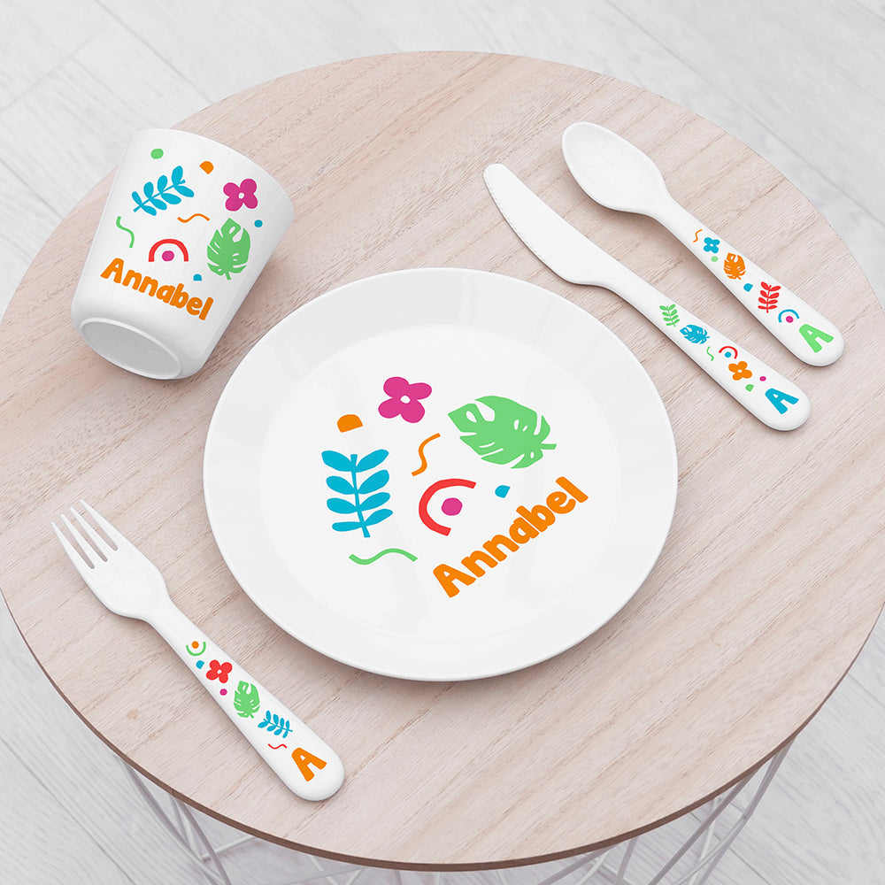 Personalised Kids Colourful Shapes Plastic Dining Set: 1 - Tableware By Gift Moments