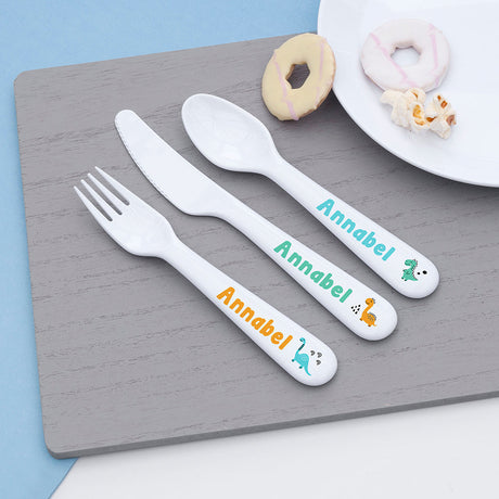 Personalised Kids Cute Dinosaur Plastic Dining Set: 4 - Tableware By Gift Moments