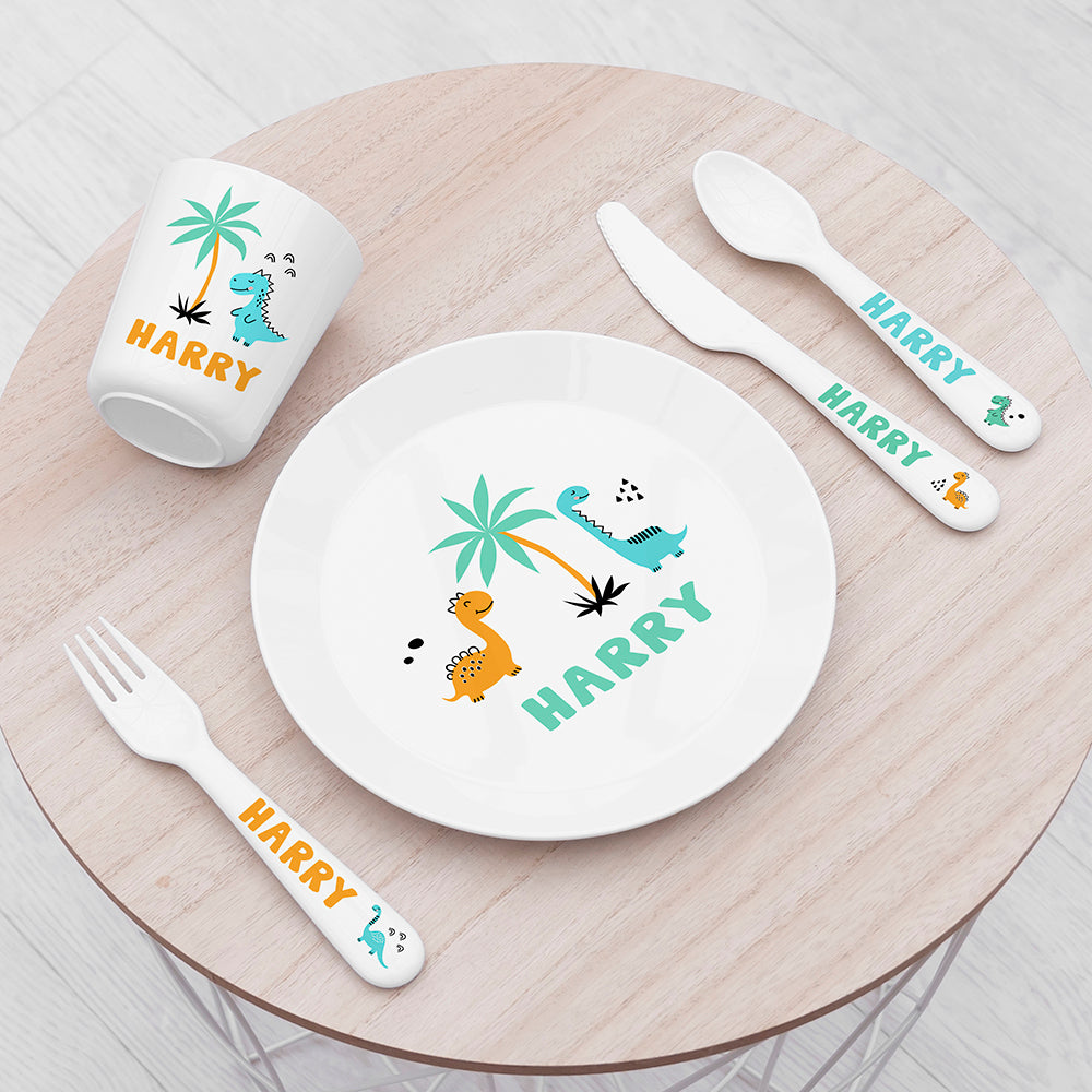 Personalised Kids Cute Dinosaur Plastic Dining Set: 1 - Tableware By Gift Moments