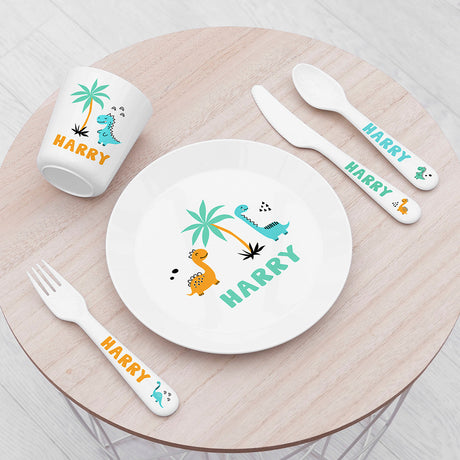 Personalised Kids Cute Dinosaur Plastic Dining Set: 1 - Tableware By Gift Moments