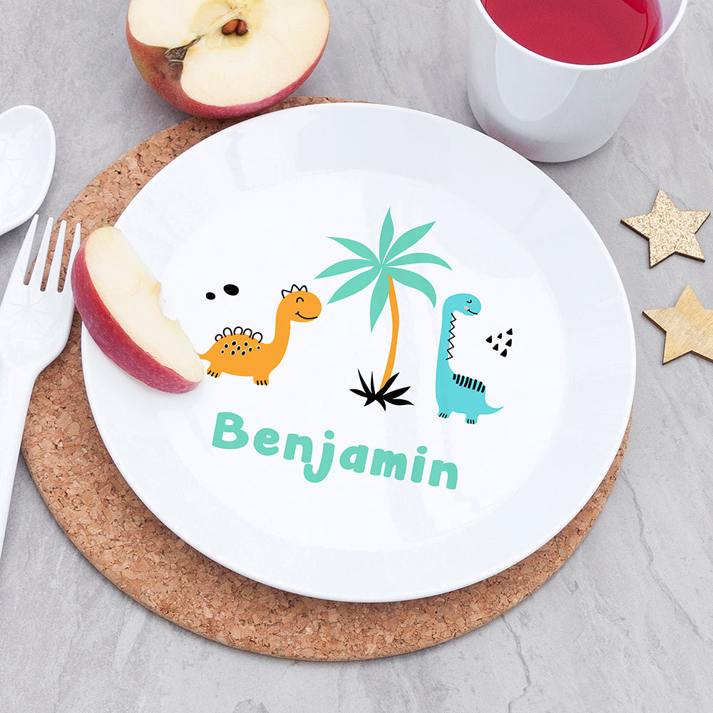 Personalised Kids Cute Dinosaur Plastic Dining Set: 3 - Tableware By Gift Moments