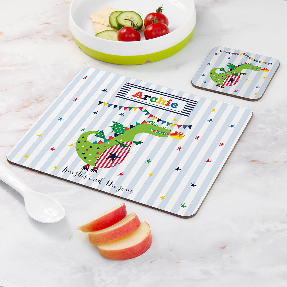 Personalised Kid’s Dragon Placemat & Coaster Set: 2 - Placemats By Gift Moments