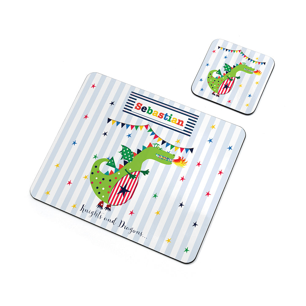 Personalised Kid’s Dragon Placemat & Coaster Set: 3 - Placemats By Gift Moments