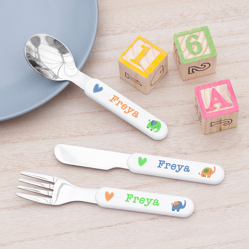 Personalised Kids Elephant Cutlery Set - Shop Cutlery Sets At Gift Moments - 1