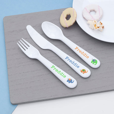 Personalised Kids Elephant Plastic Dining Set: 4 - Tableware By Gift Moments