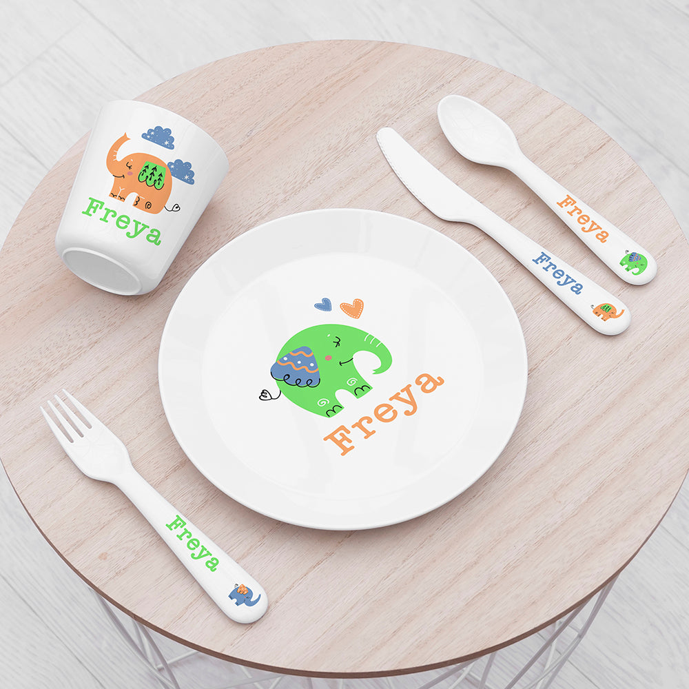 Personalised Kids Elephant Plastic Dining Set: 1 - Tableware By Gift Moments