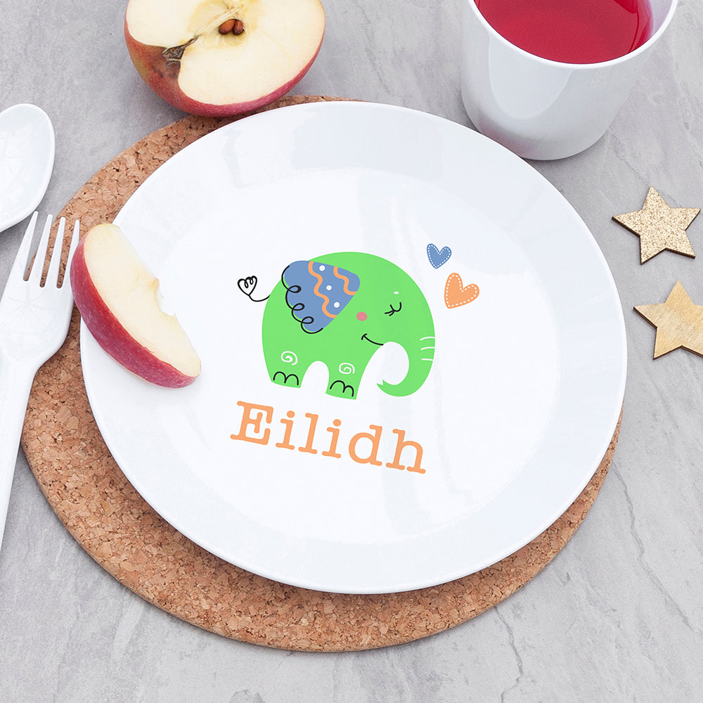 Personalised Kids Elephant Plastic Dining Set: 3 - Tableware By Gift Moments