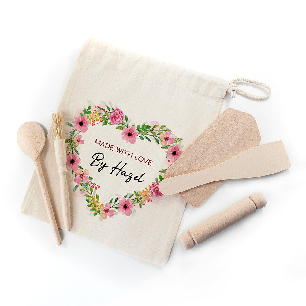 Personalised Kids Flower Heart Baking Set: 4 - Kitchen Tools & Utensils By Gift Moments
