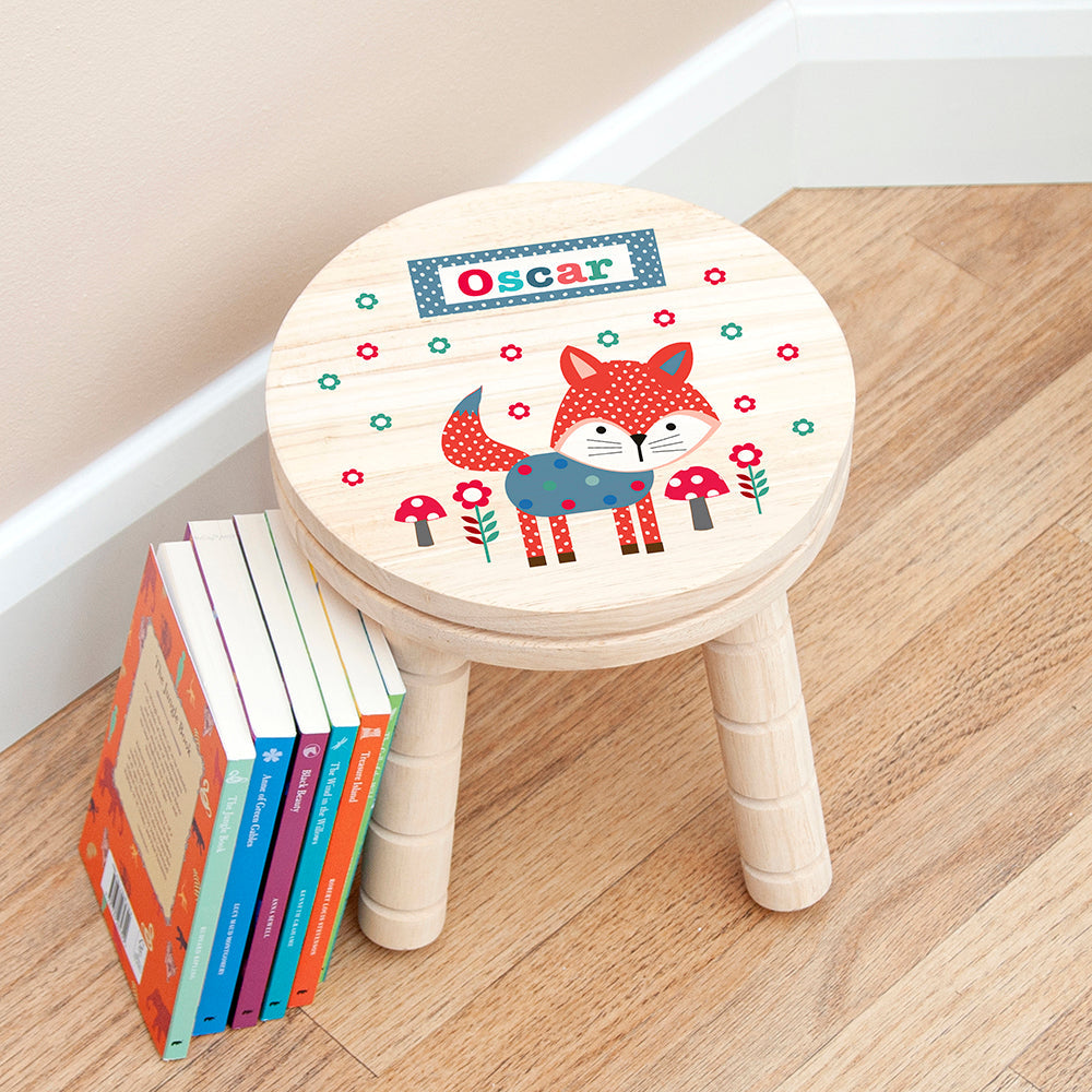 Personalised Kid’s Fox Wooden Stool: 4 Wooden Stools By Gift Moments