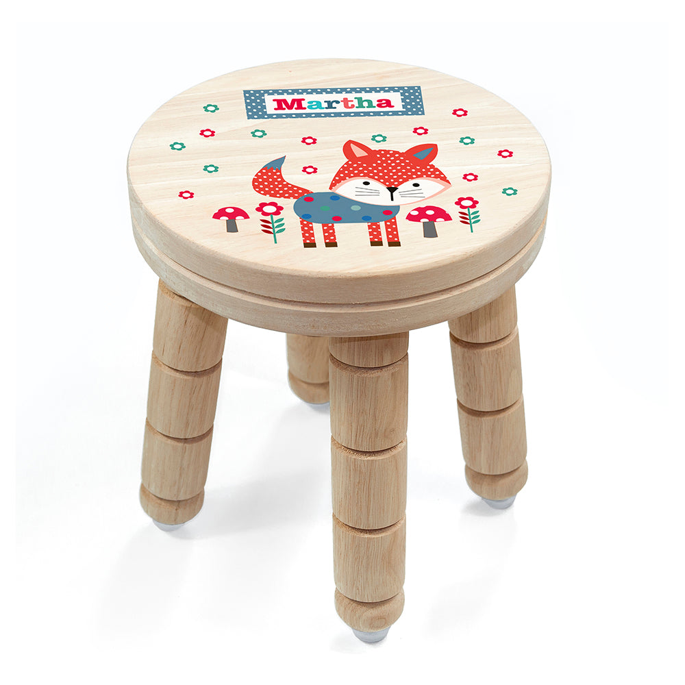 Personalised Kid’s Fox Wooden Stool: 3 Wooden Stools By Gift Moments